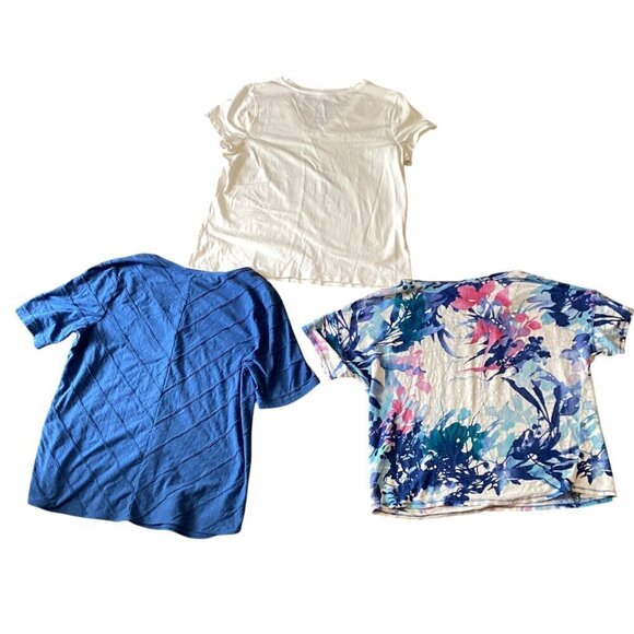 Bundle of 3 Chico's Short Sleeve Tee Tops Sz 2(L/12) Blues & White #316A - Picture 3 of 5